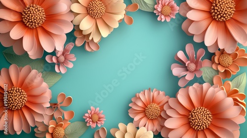 The background features soft pastel colors with an organic, colorful flower pattern. The leaves give the flower a soft feel. This piece would make a lovely abstract background or wallpaper. It is