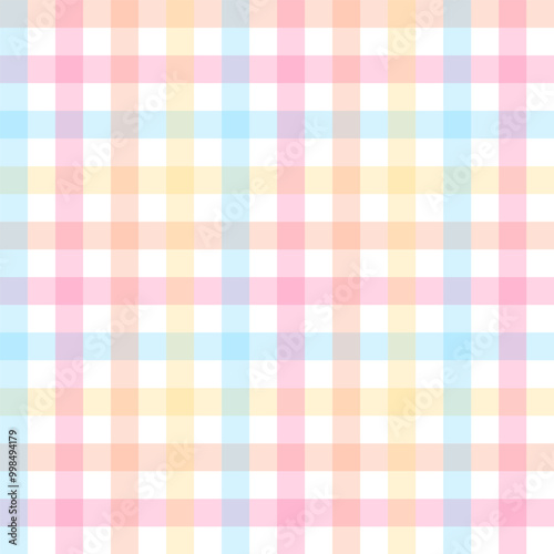 Colorful gingham seamless pattern.Checkered tartan plaid repeat pattern in blue pink orange yellow.Geometric vector illustration background wallpaper