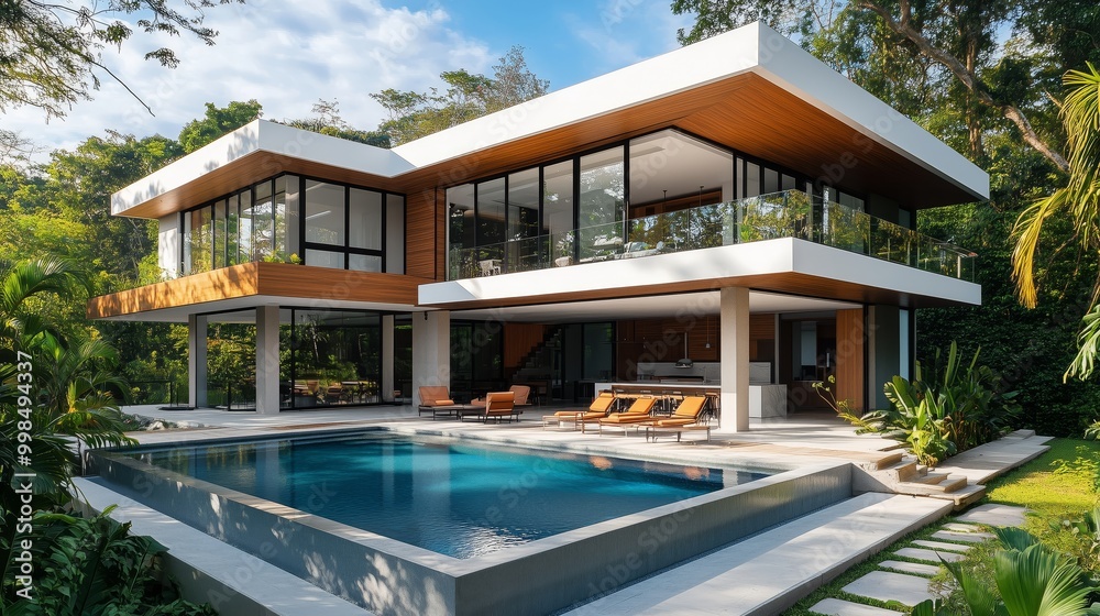 modern minimalistic mediterranean villa with a pool, light beige tones, terracotta tile roof and walls modern minimalistic mediterranean villa with a pool, light beige tones, terracotta tile roof and walls
