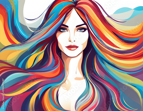 colorful Woman with long hair. Beautiful woman Illustration background