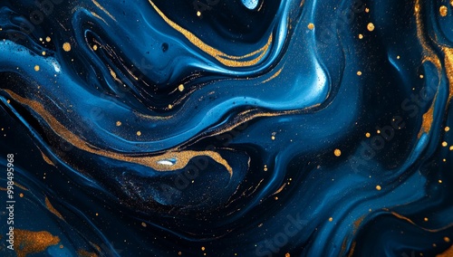 A mixed blue and white liquid paint background. Luxury marble texture. Oil slick watercolor marble wallpaper. Liquid oil background. Stock.