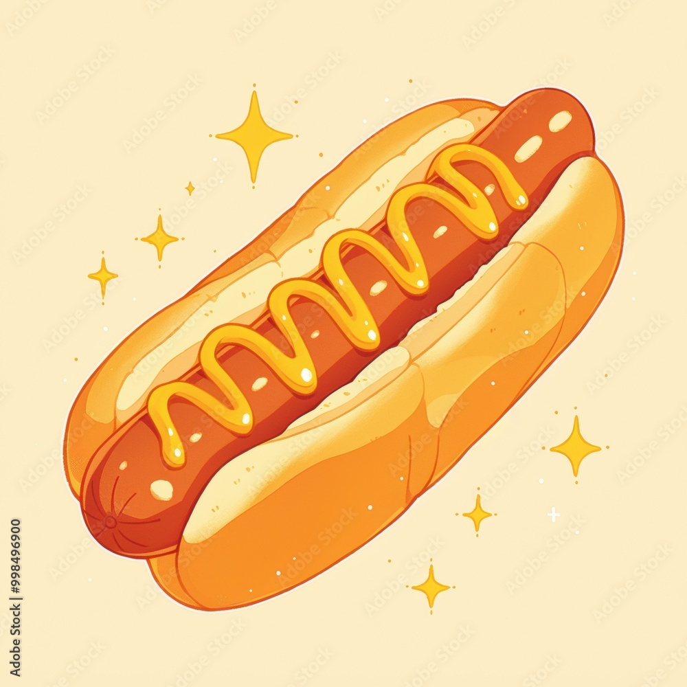 Delicious Cartoon Hot Dog with Mustard Design Delicious Cartoon Hot Dog with Mustard Design