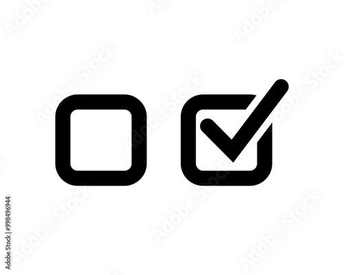 Square checkbox set. Blank and checked checkbox stroke line art vector icon for app or website. Survey icon.