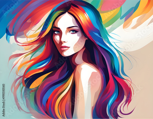 colorful Woman with long hair. Beautiful woman Illustration background