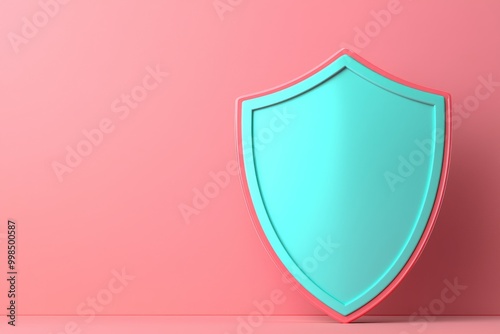 Free Download A vibrant turquoise shield against a soft pink background, symbolizing protection and security in a modern design. - GFXLoad