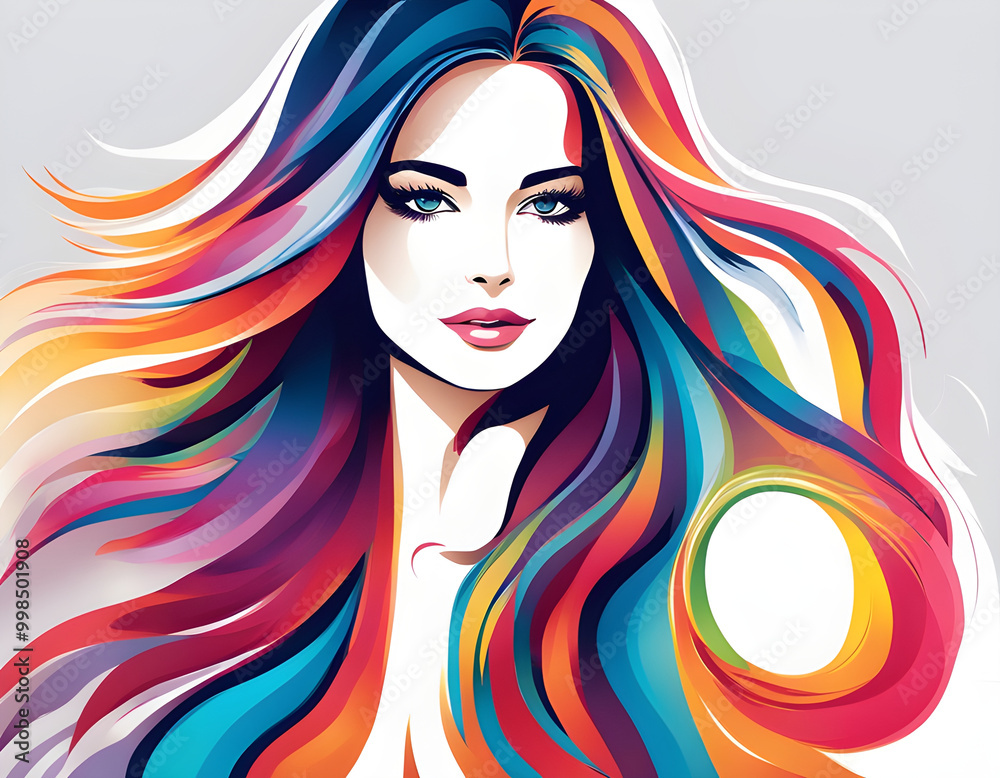 colorful  Woman with long hair. Beautiful woman Illustration background