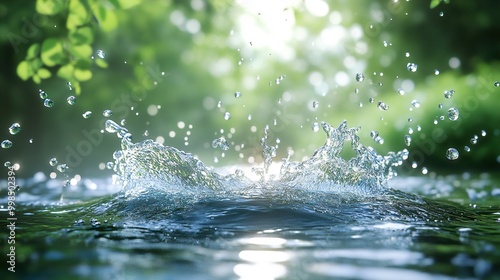 Water Splash in a Lush Green Forest - Nature Photography