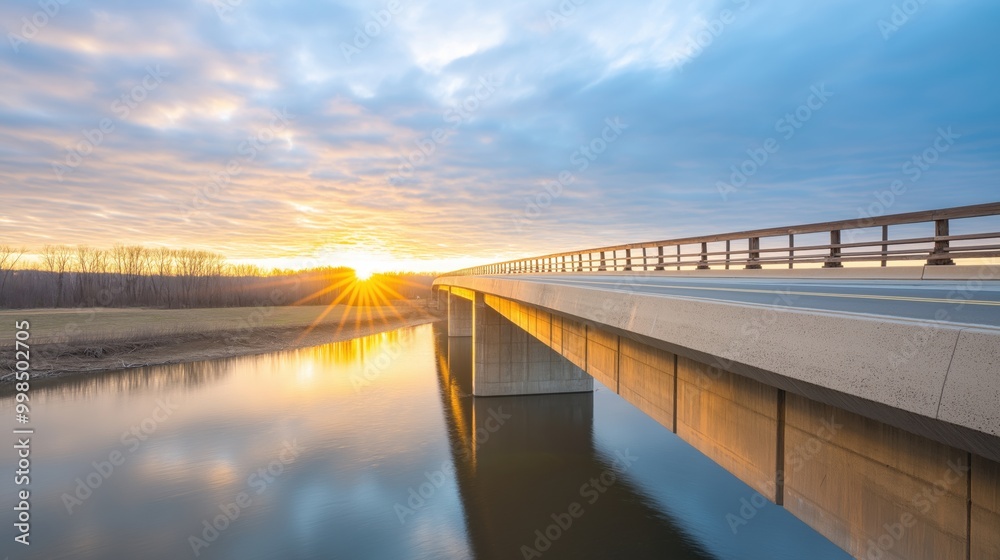 Fototapeta premium Sunrise Over River Bridge on a Highway