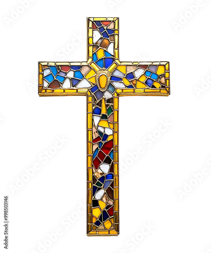 golden stained glass cross