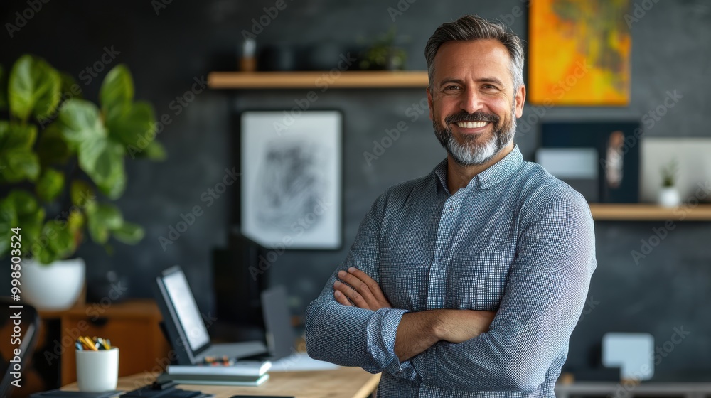 Professional Smiling Man in Modern Office Setting Professional Smiling Man in Modern Office Setting