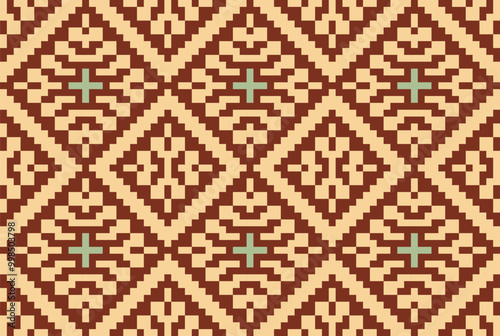 Pakistan Traditional Indian Melodic Patternfolk Embroidery, Aztec Geometric Ornament Print. Design for Carpet, Wallpaper, Clothing, Wrapping, Fabric