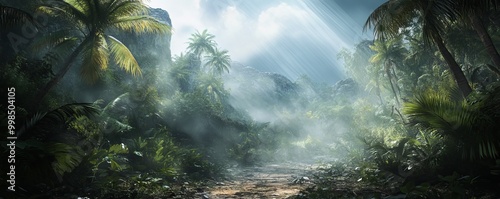 Jungle landscape wallpaper pattern in a retro style.