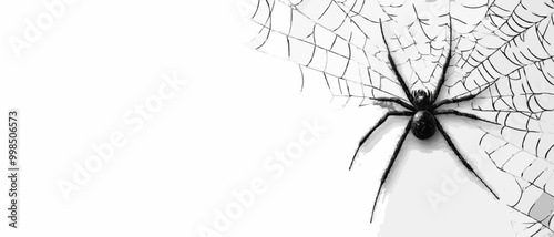 Minimalist Halloween Banner with Spider and Shadows