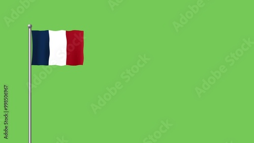 France flag animation moving in the wind on green screen. 4K footage