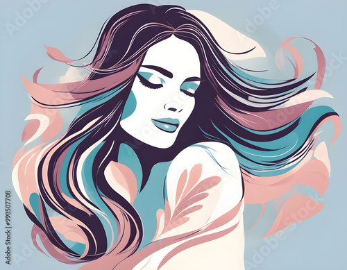 Woman with long hair Beautiful woman Illustration background