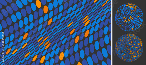 Wavy dotted background. Abstract polka dots pattern. Many circles of different sizes in the form of circle. Vector illustration for cover, poster, banner or flyer.