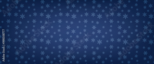 Christmas snowflake pattern. Blue snow holiday background for Christmas and New Year banner. Vector