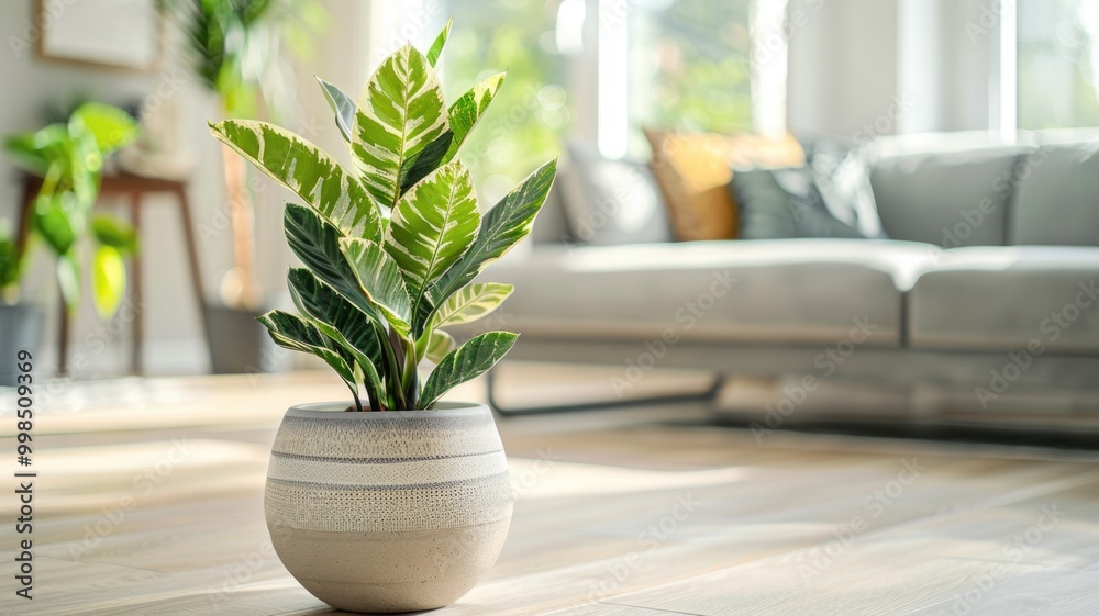 Potted Rubber Plant in Sunlit Modern Living Room, Houseplant Appreciation Day Potted Rubber Plant in Sunlit Modern Living Room, Houseplant Appreciation Day
