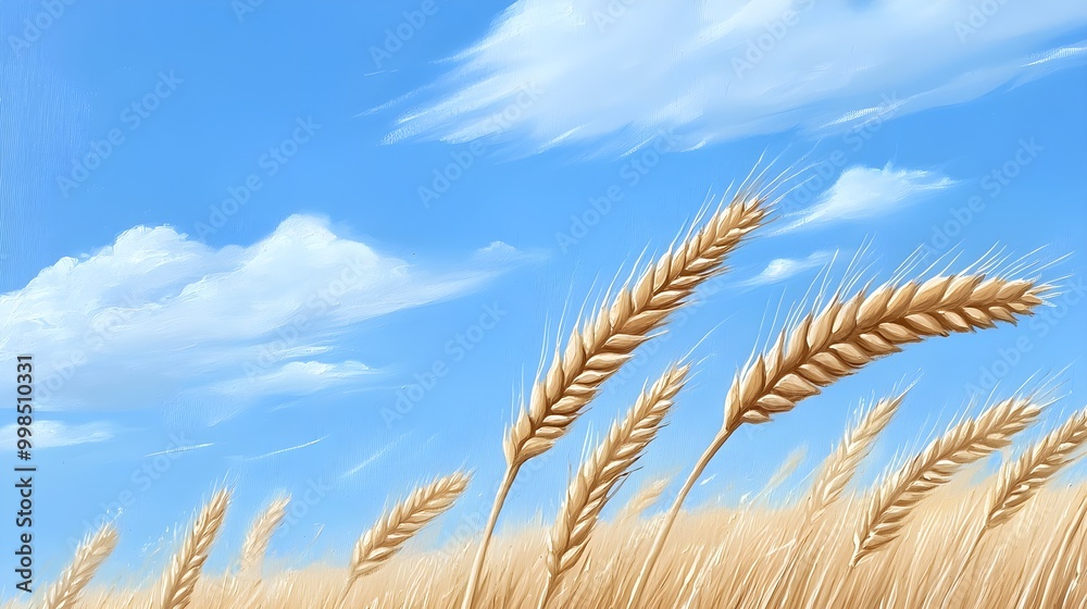 A wide-open field of wheat swaying in the breeze under a bright summer sky A wide-open field of wheat swaying in the breeze under a bright summer sky