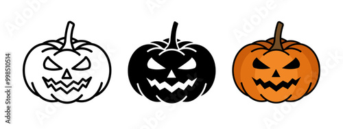 Scary pumpkin icon. Halloween evil face vector illustration. Evil pumpkin symbol. Halloween decoration cartoon sign. Pumpkin lantern pictogram.