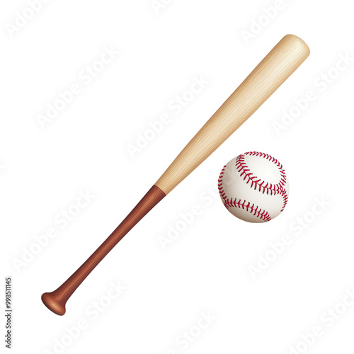 A classic baseball bat and ball, perfect for sports-themed designs and baseball-related content. on transparent cutout, PNG file