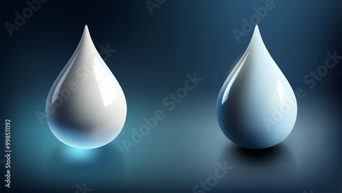High Quality Milk Drops Isolated on Dark Background, Glossy Drops, Different From Similar Vectors, Vector Illustration
