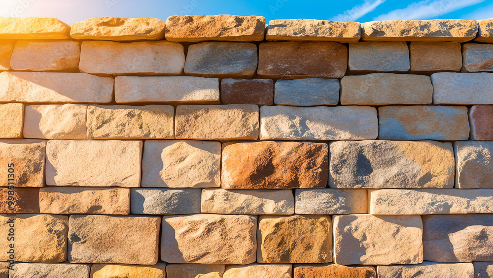 Obraz premium great stone wall background for photos with copy space images on a sunny day