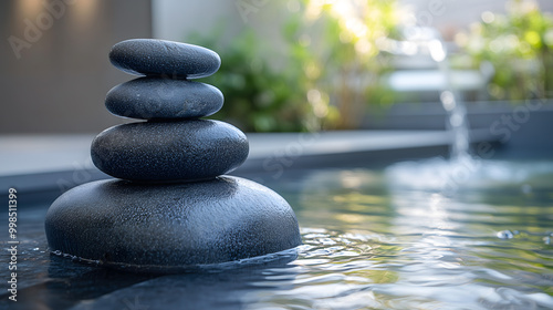 Zen Stone Balance in Tranquil Spa Water Setting