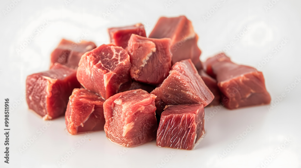 Fresh Raw Beef Cubes Isolated on White Background Fresh Raw Beef Cubes Isolated on White Background
