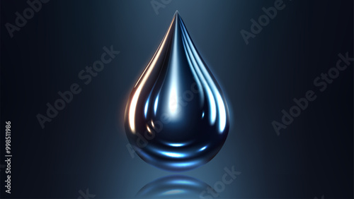 High Quality Crude Oil Drop Isolated on Dark Background, Shiny Droplet, Different From Similar Vector, Vector Illustration