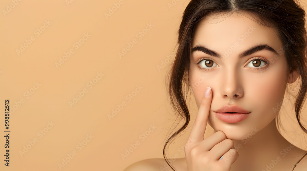 Close-Up of Elegant Woman Posing with Finger on Lips