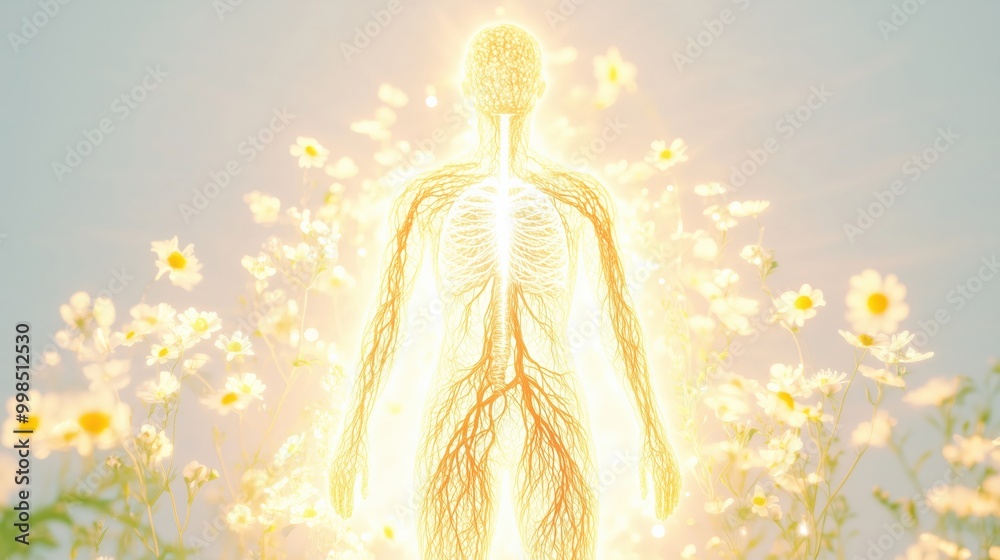 春の再生:花が咲き乱れる中、根を張った輝く姿 春の再生:花が咲き乱れる中、根を張った輝く姿