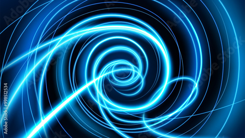 Blue Vortex Lines of Energy Particles in Tunnel, Vector Illustration