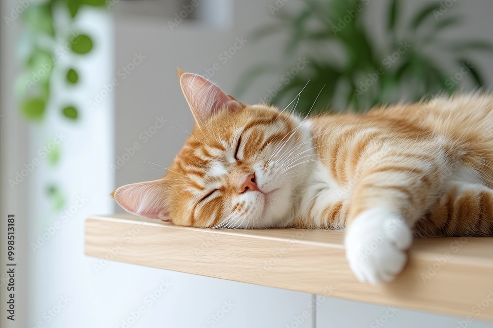 Sleeping ginger cat resting peacefully indoors Sleeping ginger cat resting peacefully indoors