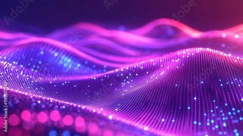 Futuristic Digital Wave Pattern with Glowing Neon Dots and Motion Lines for Technology Campaigns