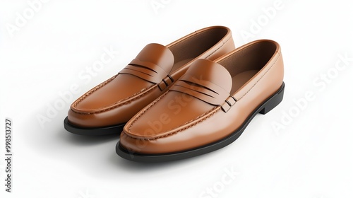 Elegant Leather Loafers with Suede Accents on Minimalist White Background