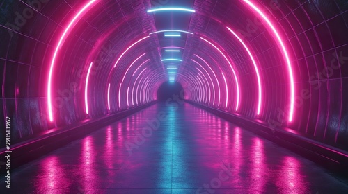 Neon lit passageway creating otherworldly ambiance darkness wallpaper