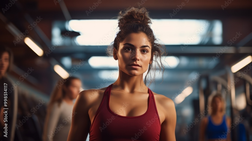 Close up image of attractive fit woman in gym. Neural network ai generated art Close up image of attractive fit woman in gym. Neural network ai generated art
