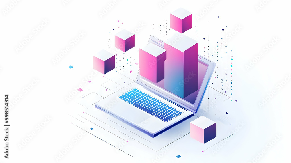 Fototapeta premium Isometric Cubes Over a White Background in Minimalistic Style