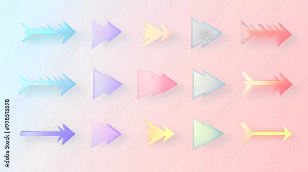 Simple pastel arrow set of icons with smooth lines and soft pastel tones placed on a clean background