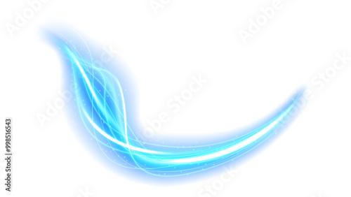 Abstract Blue Wavy Line of Light Isolated on White Background, Vector Illustration