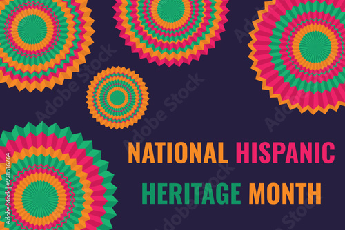 National Hispanic Heritage Month. Abstract background design with colorful paper round fans and text. Banner vector illustration.