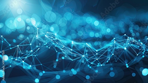 Blue abstract background with a network grid and particles connected