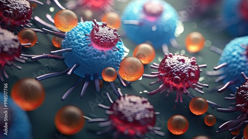 Close up of bacteria and virus cells. Biology, Science medicine background