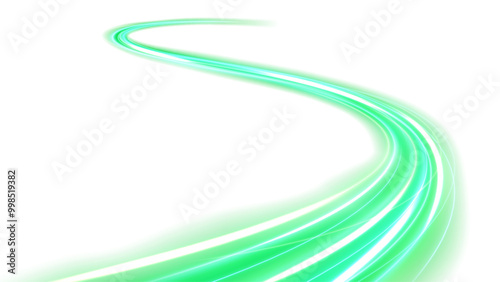 Green Light Trails, Isolated on White Background, Vector Illustration
