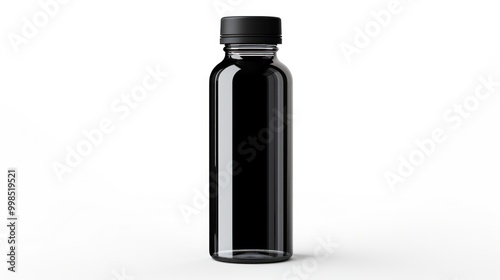 mockup of a plastic black water bottle with a black cap isolated on white background