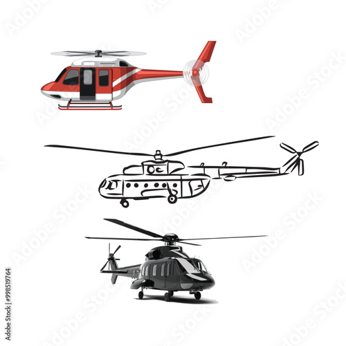 helicopter icon vector set 