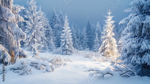 winter night landscape. snowy forest and fir branches