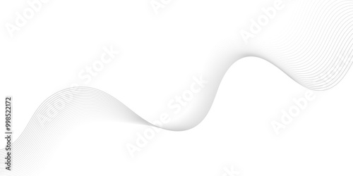 Gray wave curve lines abstract background with flowing particles. Digital energy waves technology concept. Modern backdrop design for business, presentation, banner.
