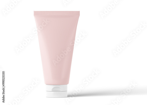 Cosmetic tube without label, plastic bottle with dispenser mockup for liquid soap, shampoo, shower gel, lotion, body milk isolated on white background.